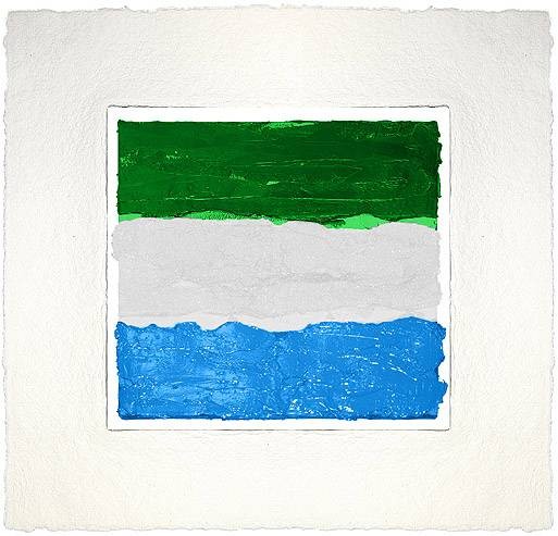 Schwarzer Bernd Sierra Leone (Aquagravure, handsigniert) (Flagge, abstahiert, Pinselspuren, Farbverlauf, Original, signiert, Grafik, Treppenhaus, Wohnzimmer)