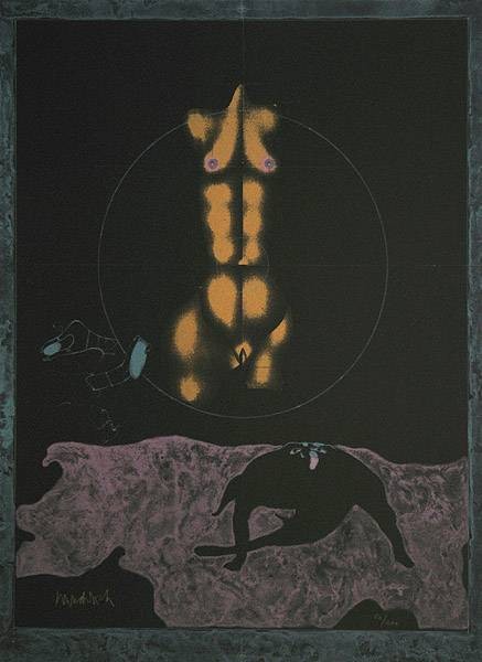 Wunderlich Paul Schweiz Ein böses Tier (30) (Lithografie, handsigniert, nummeriert) (Torso, Körper, menschlich, Muskeln, Kreis, Monster, Ungeheuer, surreal, modern, Original, signiert, Wohnzimmer,)