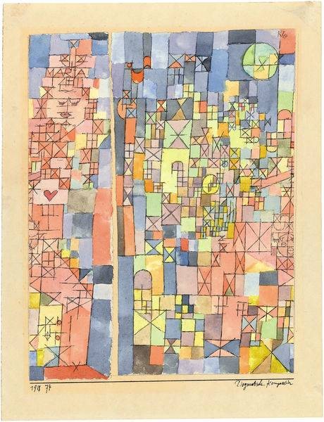 Klee Paul Dogmatische Komposition, 1918 (6-8 Farben Faksimilie Druck auf 270g Rives-Bütten) (Malerei, Konstruktivismus,  geometrische Formen, Architektonisch,Raster, Klassische Moderne,  Wohnzimmer, Arztpraxis, Büro, Business, bunt)