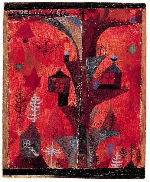 Klee Paul Der Häuserbaum, 1918 (6-8 Farben Faksimilie Druck auf 270g Rives-Bütten) (Malerei, Expressionismus, Häuser, Baumhäuser,  Klassische Moderne,  surreal, Bäume, Wohnzimmer, Schlafzimmer, Sterne, rot, grau)