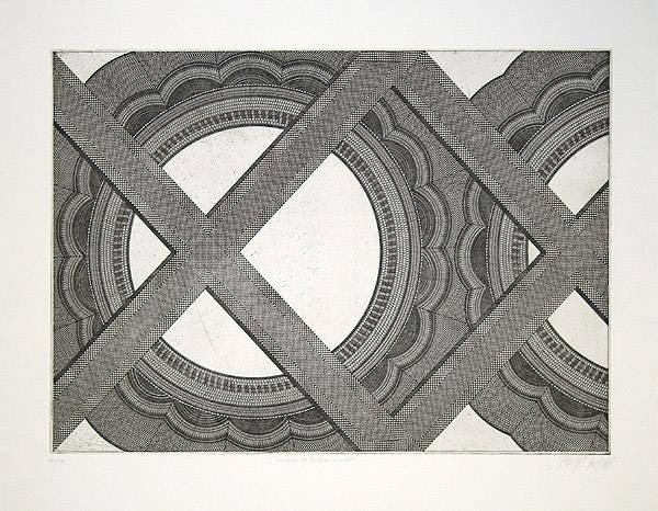 Gachnang Johannes Schweiz L´univers (30) (Radierung, handsigniert, nummeriert) (Gitter, Muster, Architektur, Kreis, floral, Grafik, Radierung, Original, signiert, Treppenhaus, schwarz/weiß)