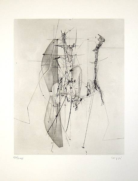 Wiggli Oscar Schweiz  G 18 K (30) (Radierung, handsigniert, nummeriert) (Grafik, filigran, abstrakt, Linien Pfeile, Muster, Original, signiert, Wohnzimmer, schwarz/weiß)