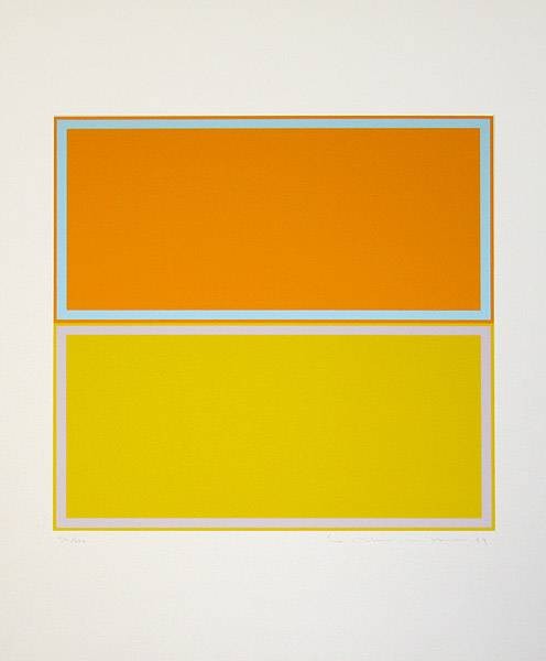 Müller-Brittnau Willy Schweiz O.T. (30) (Siebdruck, handsigniert, nummeriert) (Abstrakt, abstrakte Kunst, geometrische Formen, Rechtecke, Grafik, Original, signiert, Wohnzimmer, Büro, Business, gelb/orange)