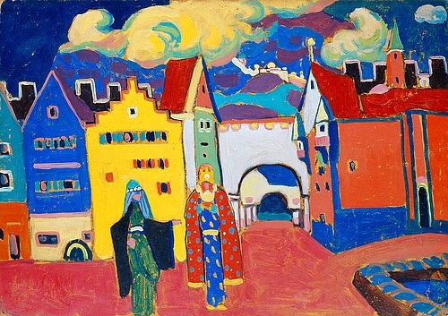 Alexej von Jawlensky, Orientalische Stadt. 1908. (Jawlensky,Alexej von,1864-1941,Moskau,Tretjakow-Galerie,Alexej von Jawlensky,Russland,russisch,19. Jahrhundert,20. Jahrhundert,Expressionismus,expressiv,Blauer Reiter,orientalisch,Stadt,märchenhaft,illustrativ,Szene,Altstadt,bunt,Menschen,Frau,Mann,Figure)