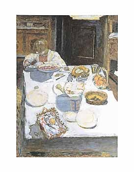 Pierre Bonnard, Der Tisch, 1925 (Offset) (gedeckter Tisch, Mahlzeit, Interieur, Innenraum,   Post-Impressionismus,  Wohnzimmer, Esszimmer, Malerei, Klassische Moderne, bunt)