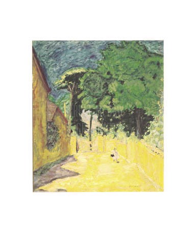 Pierre Bonnard, Weg in Vernonnet (Offset) (Malerei, Post-Impressionismus, Dorf, Dorfstraße, Landschaft, Natur, Garten, Bäume,  Arztpraxis, Wohnzimmer, Klassische Moderne, bunt)