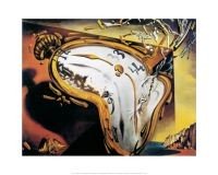 Salvador Dali, Les Montres Molles (Malerei, Surrealismus, zerfließende Zeit, weiche Taschenuhr, Klassische Moderne, Fantasie, Wohnzimmer, Treppenhaus,  bunt)