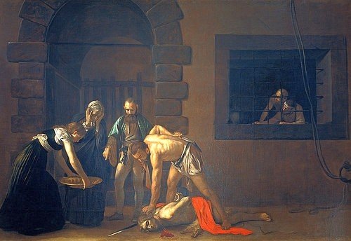 Michelangelo Merisi da Caravaggio, Die Enthauptung Johannes des Täufers. 1608 (Neues Testament, Religion, Christentum, Enthauptung, Hinrichtung, Religion, Tod, Henker,  hell-Dunkel, Barock, Klassiker, Malerei, Wunschgröße, Wohnzimmer)