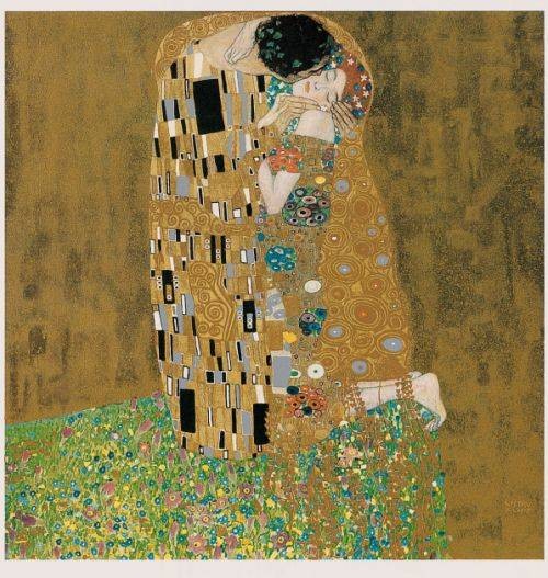 Klimt Gustav Der Kuss K 8 (Offset) (Klassische Moderne, Malerei, dekorativ, Jugendstil, Eros&People, Frau, Mann, Umarmung, Erotik, Ornamente, geometrische Formen, bunt, Wohnzimmer, Treppenhaus, Schlafzimmer)