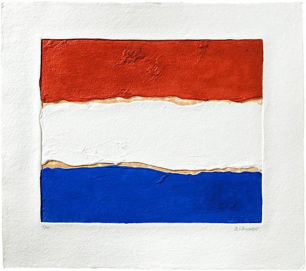 Schwarzer Bernd Niederlande (Aquagravure, handsigniert, nummeriert) (Flagge, abstahiert, Pinselspuren, Farbverlauf, Original, signiert, Grafik, Treppenhaus, Wohnzimmer)