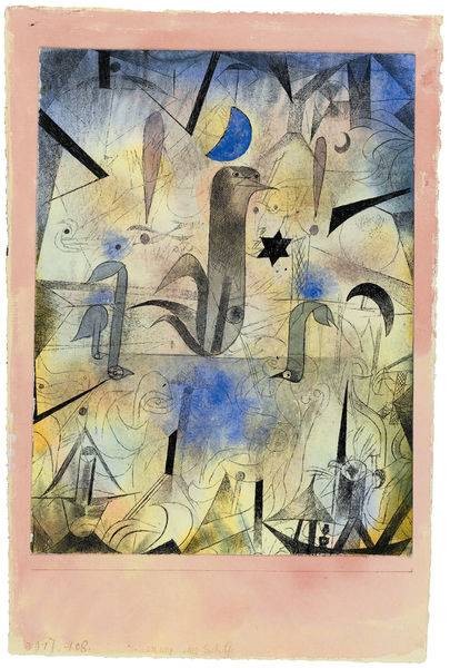Klee Paul Warnung der Schiffe, 1917 (6-8 Farben Faksimilie Druck auf 270g Rives-Bütten) (Fabelwesen, amorphe Formen,  surreal, Klassische Moderne,  Wohnzimmer, Treppenhaus, Malerei, bunt)