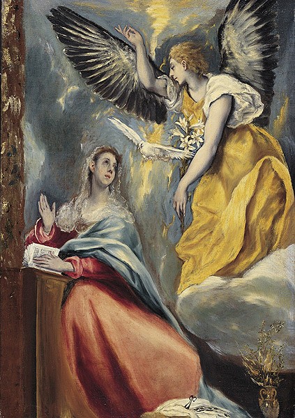 El Greco, Verkündigung (Verkündigung, Erzengel Gabriel, Maria, Jungfrau, religiös, Lukasevangelium, Klassiker, Manierismus, Malerei, Schlafzimmer, bunt)