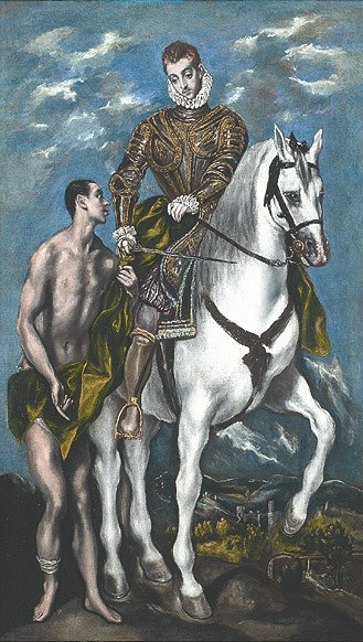 El Greco, Der heilige Martin (Heiliger, Bettler, nackter Mann, Barmherzigkeit, Mantelteilung, Martin von Tours, Schimmel, weißes Pferd, religiös, Klassiker, Manierismus, Malerei, Schlafzimmer, Wohnzimmer, bunt)