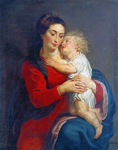 Peter Paul (Werkstatt) Rubens, Maria mit dem Jesuskind (Rubens,Peter Paul (Werkstatt),St. Petersburg,Eremitage,-/ARTOTHEK,Peter Paul (Werkstatt) Rubens,Barock,17. Jahrhundert,Werkstatt,Flamen,flämisch,Holland,holländisch,Niederlande,niederländisch,flämischer Barock,Maria,Madonna,Christus,Jesus,Christkind,Chris)