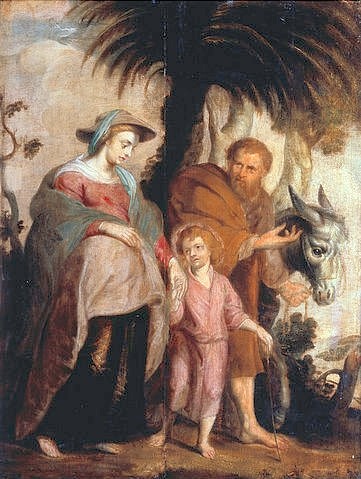 Peter Paul Rubens, Die Rückkehr der Hl. Familie aus Ägypten. 1614 (heilige Familie, Maria, Josef, Jesus, Reise, Christentum, Neues Testament, Palme, Esel,Religion, Barock, Klassiker, Malerei,  Treppenhaus, Wohnzimmer, Wunschgröße, bunt)