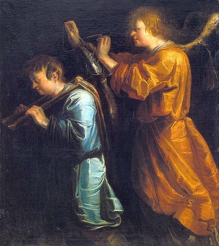 Jan van de Venne, Tobias und der Engel. (Kaunas,Ciurlionis Museum,Venne,Jan van de,(?) - vor 1651,Jan van de Venne,Barock,17. Jahrhundert,Holland,holländisch,Niederlande,niederländisch,holländischer Barock,Bibel,Engel,Tobias,Raffael,Schutz,Raphael,Reise)