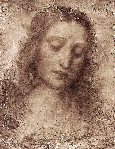 Leonardo da Vinci, Das Antlitz Christi. (Jesus, Erlöser, Portrait, Studie, Religion, Neues Testament, Schlafzimmer, Wohnzimmer, Wunschgröße, Renaissance, Fresko, Klassiker)