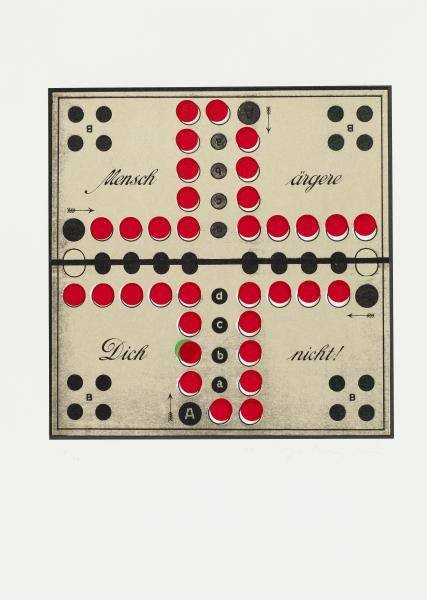 Ming-Ming Ying Mensch ärgere Dich nicht! (Siebdruck, signiert, nummeriert) (Spiel, Spaß, Unterhaltung, ärgern, Spielbrett, Grafik, Wohnzimmer, Kasino, Original, signiert, bunt)
