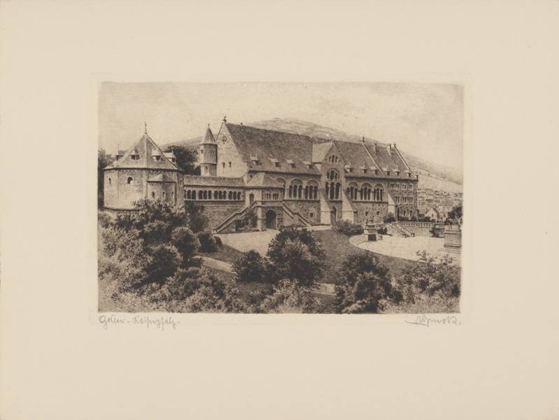 Bruck  Goslar, Kaiserpfalz (Radierung, s/w) (Stadt, Stadtansicht, Vedute, Nostalgie, Grafik, Wohnzimmer, Bibliothek, Treppenhaus, Original, schwarz/weiß)