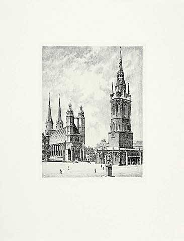 Bruck  Halle, Markt (Radierung, s/w) (Stadt, Stadtansicht, Vedute, Nostalgie, Grafik, Wohnzimmer, Bibliothek, Treppenhaus, Original, schwarz/weiß)