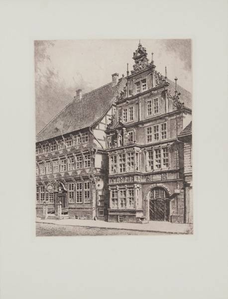 Bruck  Hameln, Museum (Radierung, s/w) (Stadt, Stadtansicht, Vedute, Nostalgie, Grafik, Wohnzimmer, Bibliothek, Treppenhaus, Original, schwarz/weiß)