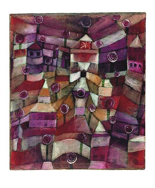 Klee Paul Rosengarten, 1920 (Offset) (Expressionismus, Gebäude, Häuser, Pflanzen, abstrahiert, Klassische Moderne, Schlafzimmer, Wohnzimmer,   Malerei,  bunt)