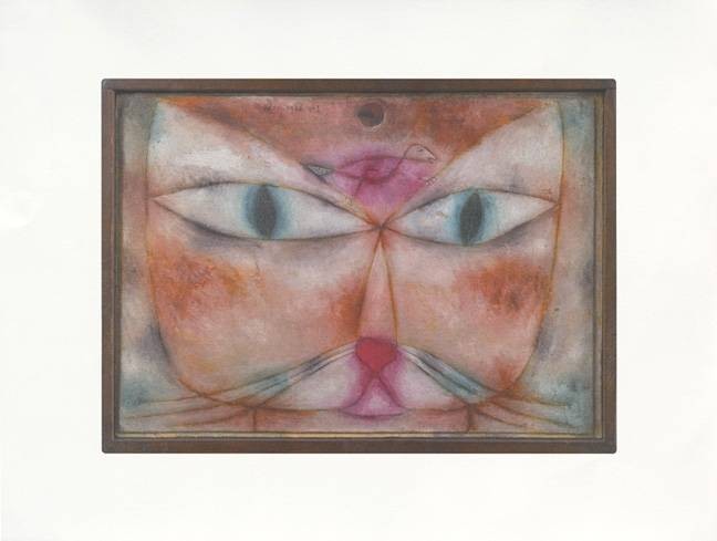 Klee Paul Katze und Vogel (Offset) (Malerei, Expressionismus, Katze, Tierportrait, Katzengesicht, Klassische Moderne, Wohnzimmer, Treppenhaus, bunt)