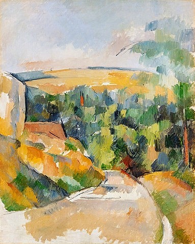 Paul Cézanne, Straßenbiegung. 1900/06 (Landschaft, Weg, Straße, Hügel,  Klassiker, Post-Impressionismus, Wunschgröße, Wohnzimmer)