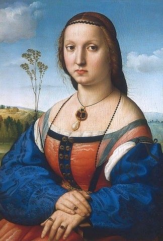 Raffael (Raffaello Sanzio), Bildnis der Maddalena Doni. 1506/07 (Raffael (Raffaello Sanzio),Florenz,Galleria Palatina,1483-1520,Florence,Alinari Archives,Florence,Reproduced with the permission of Ministero per i Beni e le Attivit? Culturali,(Raffaello Santi) Raffael,15. Jahrhundert,16. Jahrhundert,Renaissance,Hochrena)