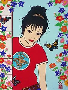Vintilescu Maria Manuela Eternal Summer (30) (Siebdruck, sig., num.) (Mädchen, Manga, Blumen, Blüten, Schmetterlinge, Grafik, Jugendzimmer, Original, signiert, bunt)