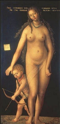 LUCAS CRANACH Der Ältere, Venus und Amor. 1509. (Mythologie, Göttin, Venus, Amor, Cupido, Pfeil, Bogen,16.  nackt, Akt, Klassiker, Renaissance, Wunschgröße, Wohnzimmer)