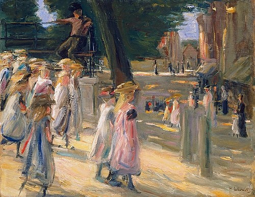 Max Liebermann, Auf dem Weg zur Schule in Edam. (Impressionismus,1847-1935,Liebermann,Max,Moskau,Puschkin-Museum,Max Liebermann,Schulweg,Edam,Mädchen,20. Jahrhundert,19. Jahrhundert,Schule)