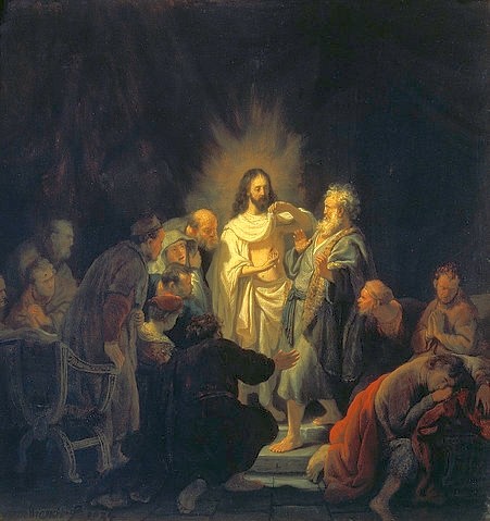 Rembrandt van Rijn, Christus und der ungläubige Thomas. 1634 (Rembrandt van Rijn,Moskau,Puschkin-Museum,1606-1669,Öl auf Holz,Rembrandt van Rijn,Christus,Thomas,17. Jahrhundert,Bibel)