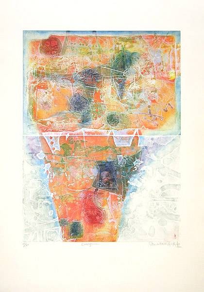 Hasegawa Shoichi Emergence (Radierung, handsigniert) (Abstrakt, abstrakte Formen, figurativ, diffus, zeitgenössisch, Original, Grafik, signiert, Wohnzimmer)