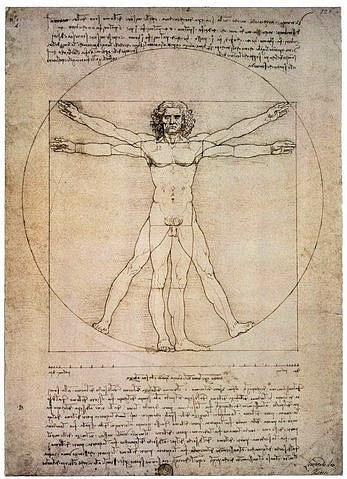 Leonardo da Vinci, Porportionszeichnung, nach Vitruv. 1490 (vitruvianischer Mensch, Proportionen, Zeichnung, Klassiker, Schlafzimmer, Wohnzimmer, Malerei, sepia, Wunschgröße)