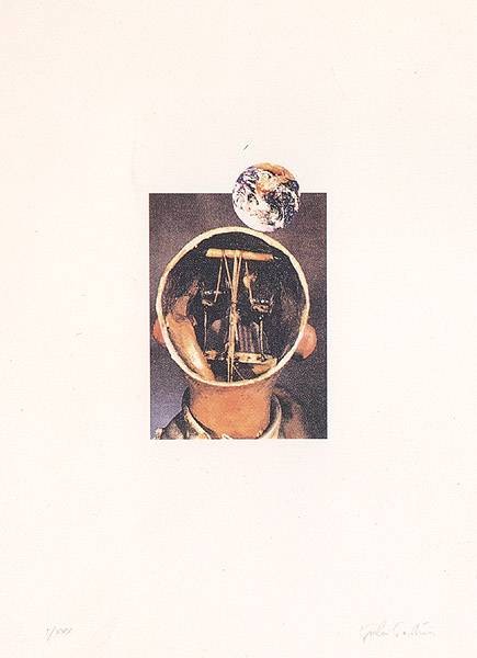 Paolini Giulio Il sole nero (dal mondo degli automi) (30) (Offset - Siebdruck, handsigniert, nummeriert) (Hals, Kopf, Querschnitt, Hohlkopf, Maschine, Automat, surreal, modern, Grafik, Original, signiert, Wohnzimmer)