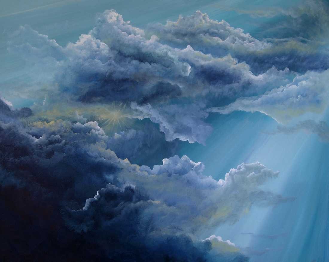 Conny Krakowski, Luftige Höhen (Surrealismus, Traum, Magie, Esoterik, Baum, Traumbaum,Lebensbaum,Geburt,Leben,Sterben,Wege, Lebensweg, Phantasie,Fantasie,Realismus,Malerei,Gemläde,detaiiert,Traumbild,Traumlandschaft,Landschaftsmalerei,Träumerei,Wasserfall,Berge,Wolken,)