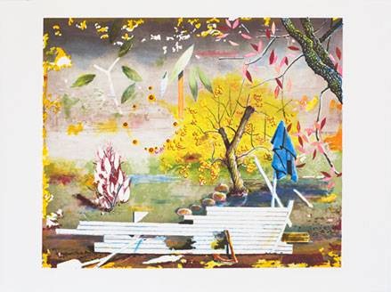 Weischer Matthias Landung (30) (Lithographie, handsigniert, nummeriert) (Grafik, Bäume, Blätter, Bootsparren, surreal, modern, Original, signiert, Wohnzimmer)