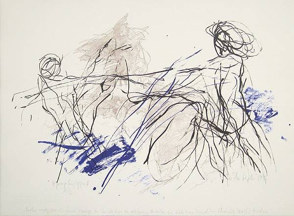 Lepke Gerd Medea sagt (40) (Algraphie) (Medea, Mythologie, Kampf, Energie, Grafik, abstrahiert, modern, Original, Wohnzimmer, Treppenhaus, schwar/weiß/blau)