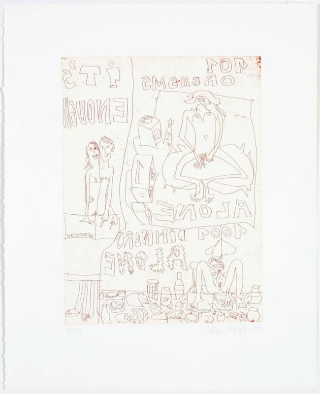 Krystufek Elke Its Enough (Radierung, handsigniert, nummeriert) (Erotik, Liebe, Liebespaare, FKK, Zeichnung, Radierung, Grafik, Spiegelverkehrt, modern, Original, signiert, schwarz/weiß)