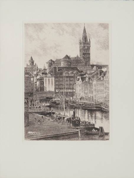 Bruck  Königsberg, Hundegatt (Radierung, s/w) (Stadt, Stadtansicht, Vedute, Nostalgie, Grafik, Wohnzimmer, Bibliothek, Treppenhaus, Original, schwarz/weiß)