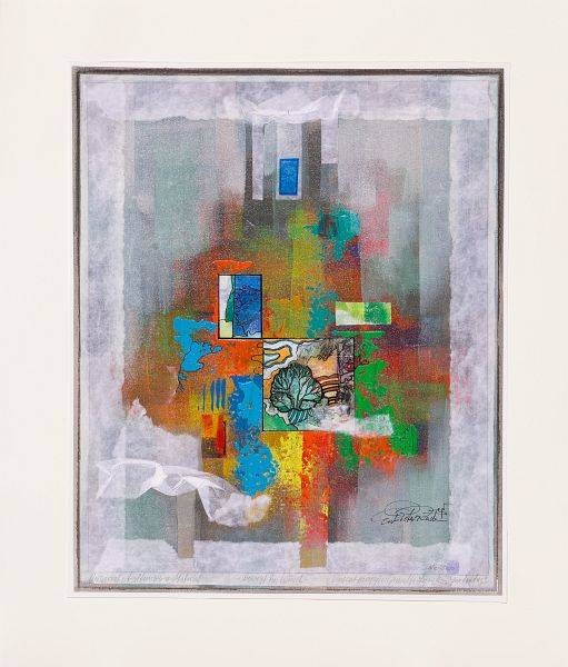 Rade Ernst-Peter Gemalte Lyrik Gartentag II (50) (Acryl auf Leinwand u. Bütten, handsigniert, Unikat) (Abstrakt, geometrisch, architektionisch, modern, Original, signiert, Wohnzimmer, Büro, Treppenhaus)