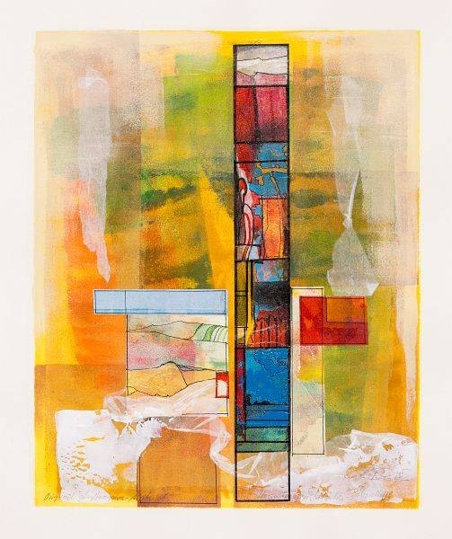 Rade Ernst-Peter Farbballett (50) (Acryl auf Bütten, handsigniert, Unikat) (Abstrakt, geometrisch, architektionisch, modern, Original, signiert, Wohnzimmer, Büro, Treppenhaus)