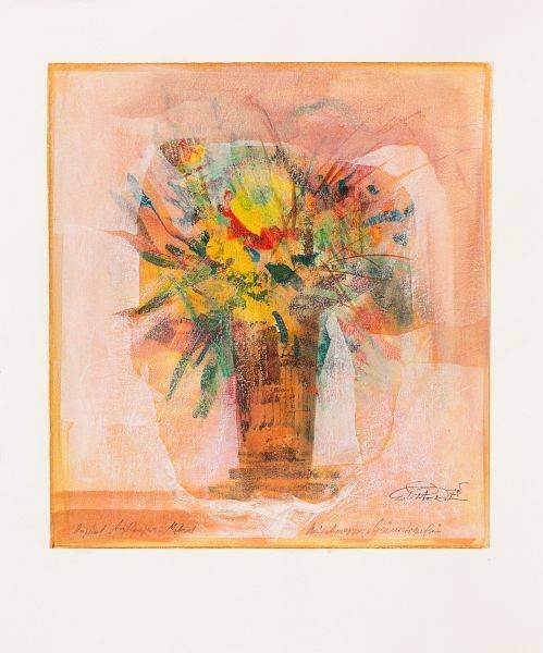 Rade Ernst-Peter Gräsersträuße I (50) (Acryl auf Bütten, handsigniert, Unikat) (Stillleben,Vase, Blumen, Gräser, Blumenstrauß, Transparenz, abstrahiert, modern, Original, signiert, Wohnzimmer, Esszimmer, Treppenhaus)
