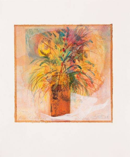 Rade Ernst-Peter Gräsersträuße (50) (Acryl auf Papier, handsigniert, Unikat) (Stillleben,Vase, Blumen, Gräser, Blumenstrauß, Transparenz, abstrahiert, modern, Original, signiert, Wohnzimmer, Esszimmer, Treppenhaus)