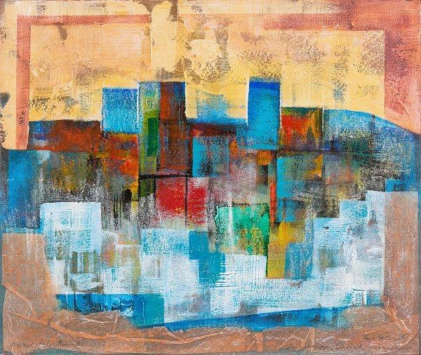 Rade Ernst-Peter Expressionen III (50) (Acryl auf Bütten, handsigniert, Unikat) (Abstrakt, geometrisch, architektionisch, modern, Original, signiert, Wohnzimmer, Büro, Treppenhaus)