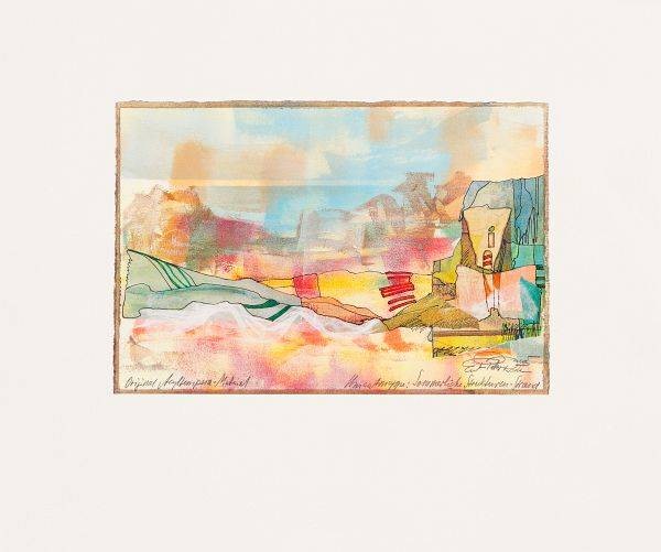 Rade Ernst-Peter Sommerliche Strukturen Strand I (50) (Acryl auf Bütten, handsigniert, Unikat) (Landschaft, Meer, Strand, Urlaub, abstrahiert, mediterran,  modern, Original, signiert, Wohnzimmer, Treppenhaus)