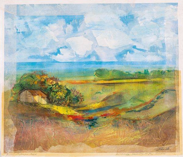 Rade Ernst-Peter Sommertage am Meer I (Acryl auf Bütten u. Leinwand, handsigniert, Unikat) (Landschaft, Meer, Horizont, modern, Original, signiert, Wohnzimmer, Treppenhaus)