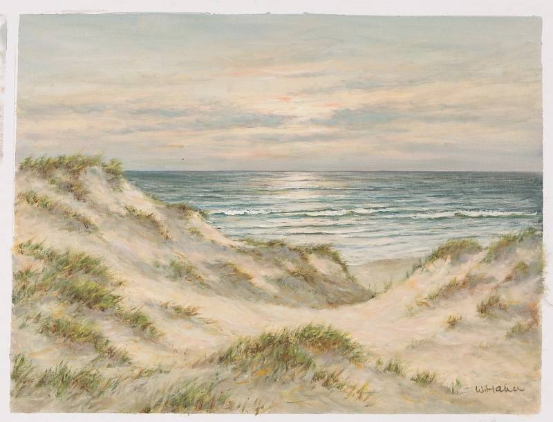 Hahn Willi Dünen an der See II (Öl auf Leinwand) (Landschaftsmalerei, Meer, Strand,Dünen, Dünengras, Horizont, Meeresbrise, Idylle, Ölbild, Original, Wohnzimmer,)