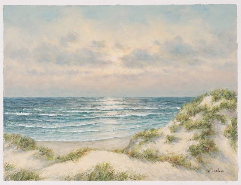 Hahn Willi Dünen an der See III (Öl auf Leinwand) (Landschaftsmalerei, Meer, Strand,Dünen, Dünengras, Horizont, Meeresbrise, Idylle, Ölbild, Original, Wohnzimmer,)